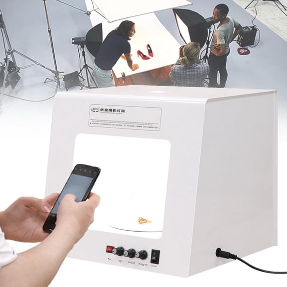 Photo Studio Light Box Kit, 11.8x10.2x10.2" Professional Shooting Tent with 360 Electric Rotating Platform, Product Photography Box for Jewelry, Miniature Models