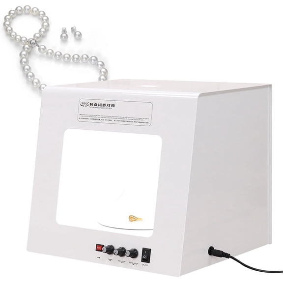 Photo Studio Light Box Kit, 11.8x10.2x10.2" Shooting Tent Kit with 4 LEDs, 5 Color Backdrops & 360Auto-Rotating Platform, for Product Photography