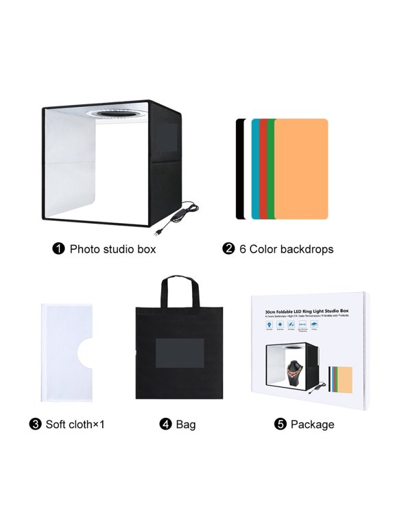Photo Studio Ring LED 30cm Light Box Shooting Tent Desktop Box Kit With 6 Colors Backgrounds Photography LightBox Kits ,Professional Equipment