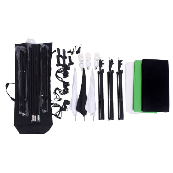 Photo Studio White Black Green Screen Backdrop Light Stand Umbrella Lighting Background for Video