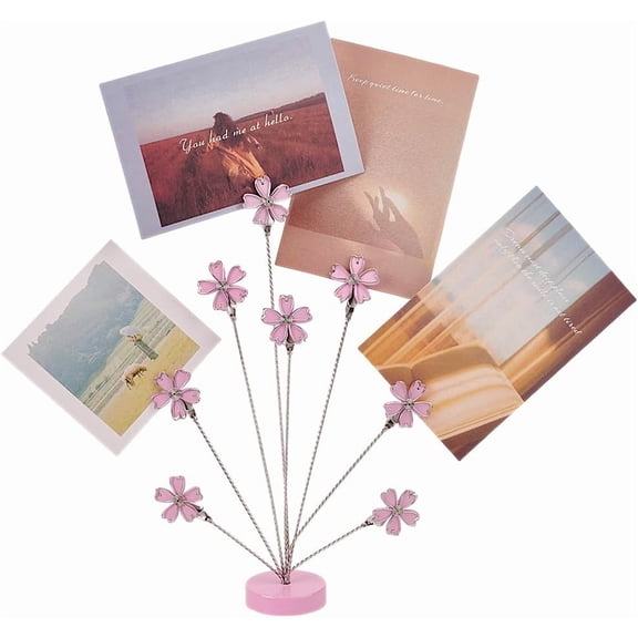 Photo Tree Holder Clip Cherry Blossoms 8-Branch Family Tree Picture Frame Pearl Pink Flower 304 Stainless Steel Name Card Photo Memo Holders with Iron Clip for Wedding Birthday Party DIY