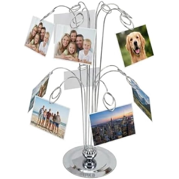 Photo Tree Holder Display Stand 14" Stainless Steel Picture Organizer with 12 Clips for Gift Cards Notes Desktop Memory Display for Wedding Christmas Birthday Home Office Decor
