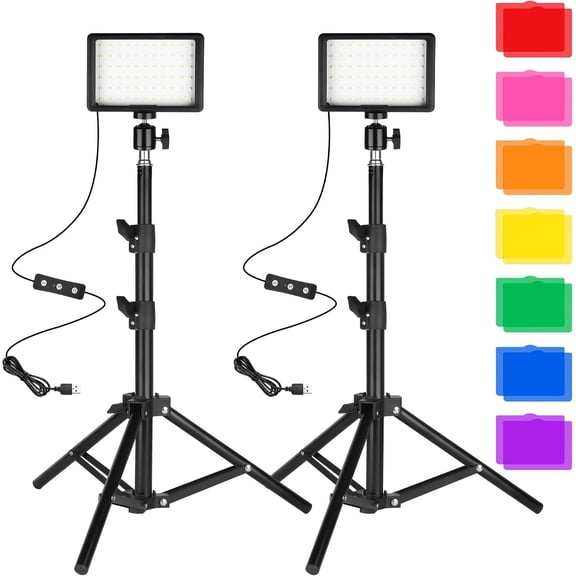 Photo Video Light 2-Pack, Dimmable 5600K USB LED Continuous Lighting Kit | Photography Camera Light with Tripods and Color Filters for Photo Studios, YouTube, , Video Recording, Streaming