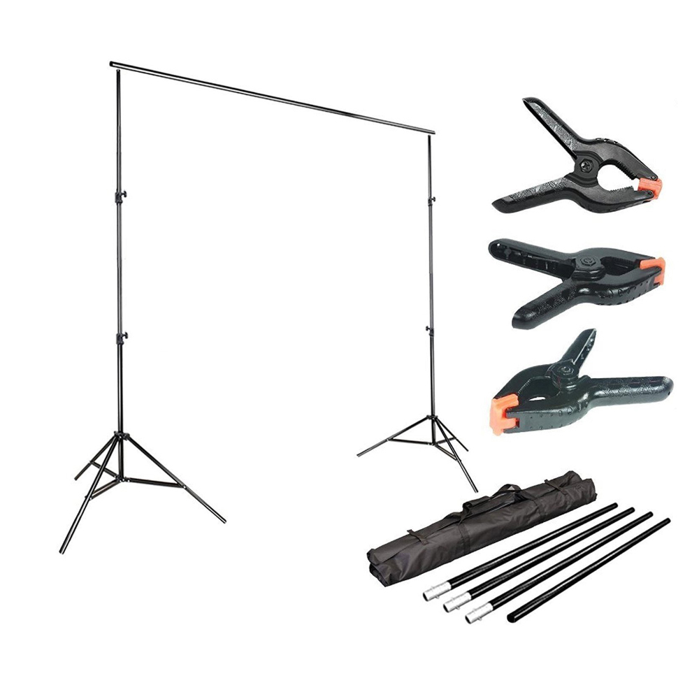 Photo Video Studio 10Ft Adjustable Muslin Background Backdrop Support System Stand with 2pcs Backdrop Support Spring Clamp - image 1 of 9
