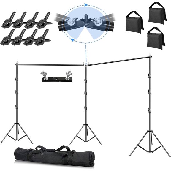 Photo Video Studio 20ft (Wide) x 10ft (Tall) Heavy Duty Adjustable Width & Length Photography Backdrop Stand Background Support System Kit with Spring Clamps, Sandbags, Carry Bag