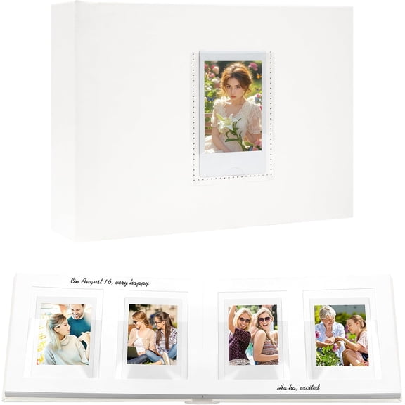 Photo with Writing Space for Instax Mini 12 11 9 40 90 8 7 Evo Liplay Instant Camera, 64 Pockets Photo for , Leather Cover Handmade Paper 2x3 Photo s (White)