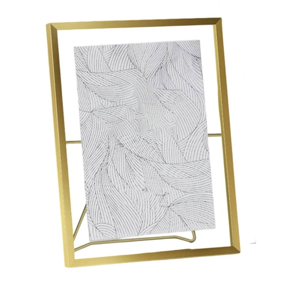 Photo and For Art Floating Glass Frame with Metal Easel for Display on Desks and Shelves (Gold triangle - 7)