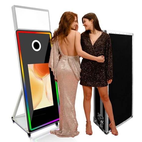 Portable Photo Booth Machine 65inch Mirror Magic Selfie Machine with 32inch LCD Touch Screen APP Control with Flight Case for Wedding