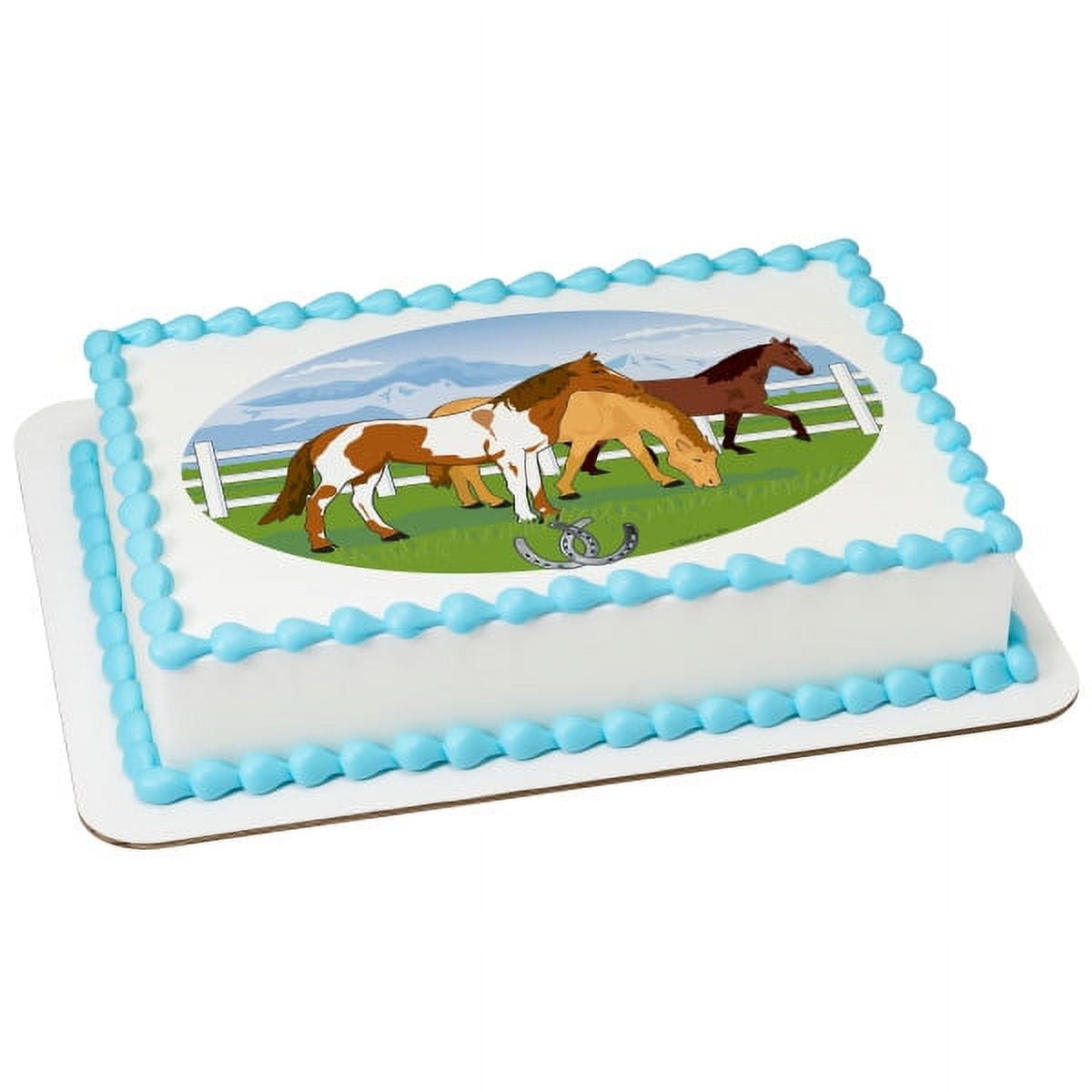 Horse Themed Round Edible Icing Cake Topper - PRE-CUT