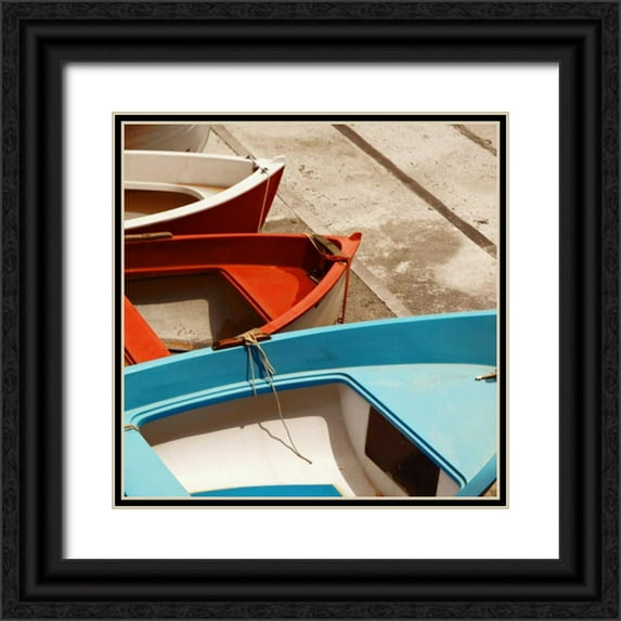 PhotoINC Studio 15x15 Black Ornate Wood Framed with Double Matting Museum Art Print Titled - Colorful Boats