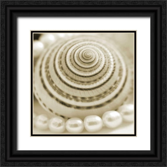 PhotoINC Studio 15x15 Black Ornate Wood Framed with Double Matting Museum Art Print Titled - Shells and Pearls 1