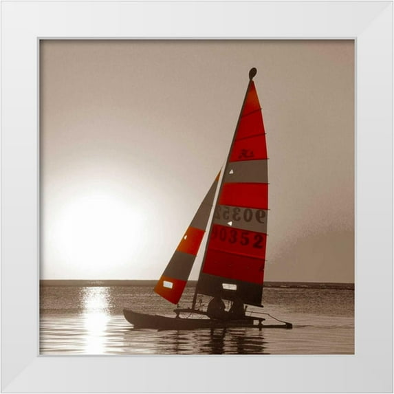 PhotoINC Studio 15x15 White Modern Wood Framed Museum Art Print Titled - Sailboat Sunset