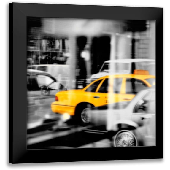 PhotoINC Studio 20x20 Black Modern Framed Museum Art Print Titled - Yellow Taxi Reflection