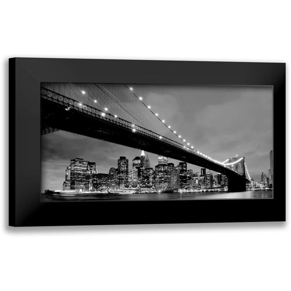PhotoINC Studio 24x14 Black Modern Framed Museum Art Print Titled - Brooklyn Bridge View