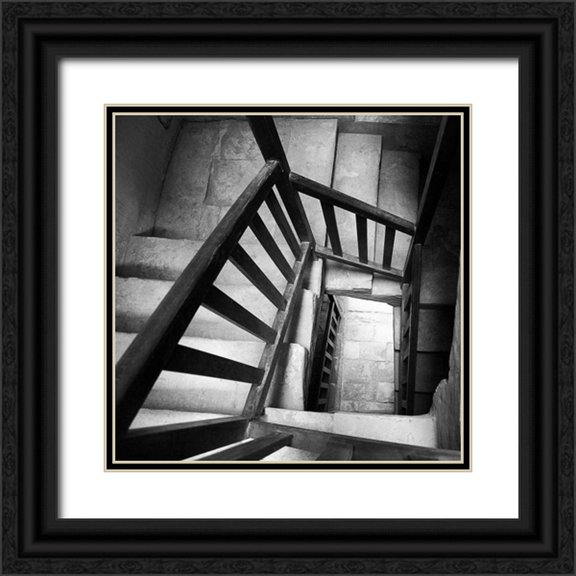 PhotoINC Studio 26x26 Black Ornate Wood Framed with Double Matting Museum Art Print Titled - Spiral Staircase No. 7