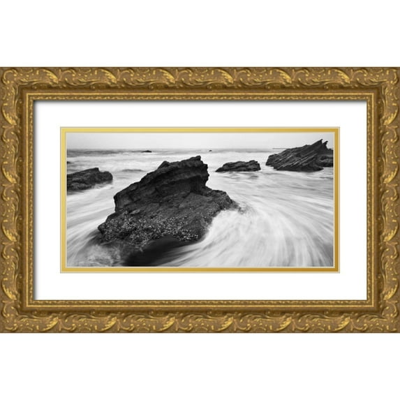 PhotoINC Studio 32x18 Gold Ornate Wood Framed with Double Matting Museum Art Print Titled - Beach Rocks
