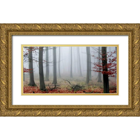 PhotoINC Studio 32x18 Gold Ornate Wood Framed with Double Matting Museum Art Print Titled - Misty Woods