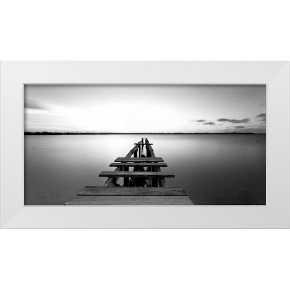 PhotoINC Studio 32x18 White Modern Wood Framed Museum Art Print Titled - Old pier
