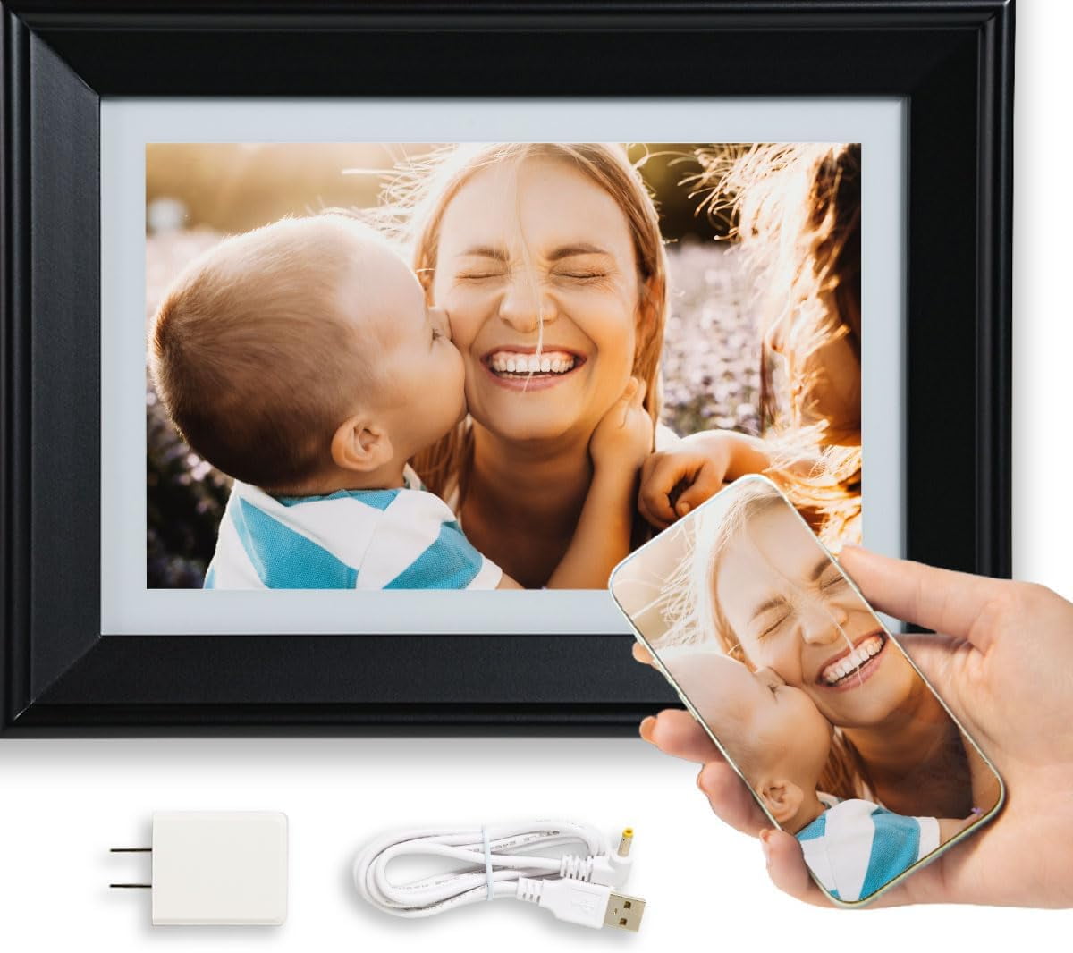 PhotoSpring 10in WiFi Digital Picture Frame Load Family Photos by