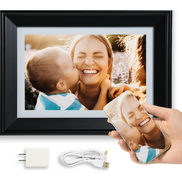 PhotoSpring 10in WiFi Digital Picture Frame Load Family Photos by Email, App, , USB/SD A