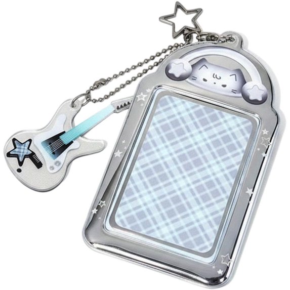 Photocard Holder, Clear PC Holder with Guitar Photocard Keychain, Cute Cat Rabbit Photocards Holder for Bus Card Photo Protector