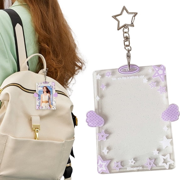 Photocard Holder Keychain Cartoon Photocard Holder ID Cards Protective Sleeve,1pcs, Purple