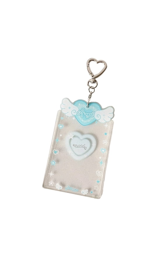 Photocard Holder Keychain Glitter Angel Wing Design Student Card Protector Pendant Accessory for Credit Card