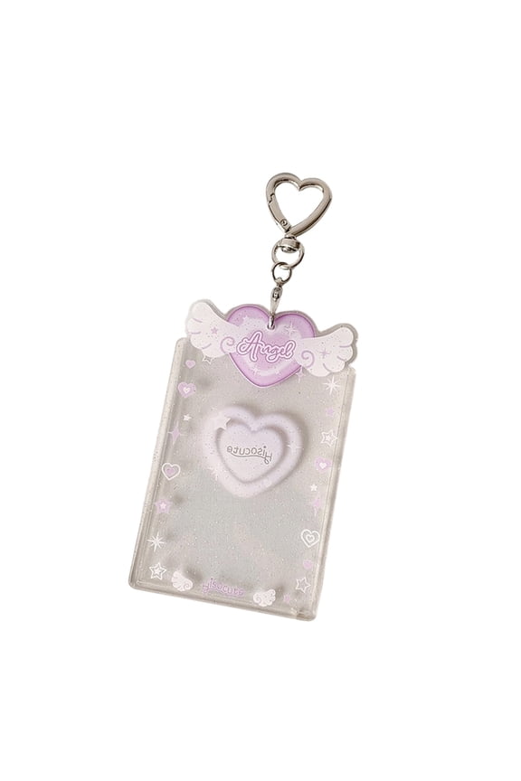 Photocard Holder Keychain Glitter Angel Wing Design Student Card Protector Pendant Accessory for Credit Card