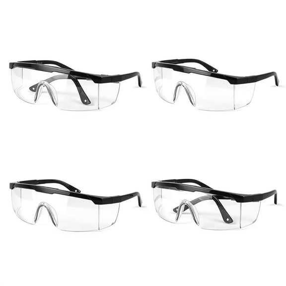 Safety Glasses Goggles (4 Pack) Shattered Proof, UV Resistant, Wide Frame Scratch Resistant Eye Shield Black Frame Wear over Glasses Adjustable temples Unisex