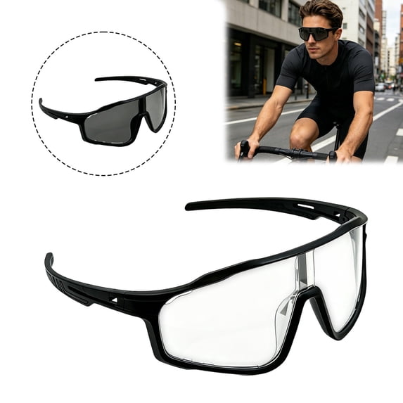 Photochromic Cycling Sports Glasses, Lightweight PC Transition Lens Riding Eyewear for Day Night Outdoor Bike Sports