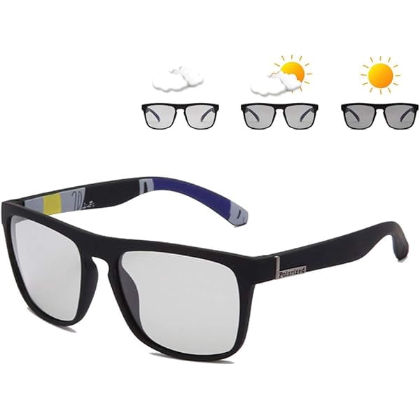 Photochromic Polarized Driving Sunglasses Men Square Matte Frame Eyewear Outdoor Sport Cycling UV Protection Glasses