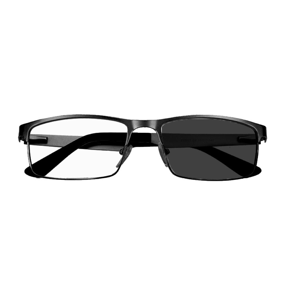 Photochromic Reading Glasses 1.75, Metal Resbyopic Glasses for Men, Square Spring Hinge Gunmetal Sunglasses Readers +1.75 UV (Photochromic Gray)