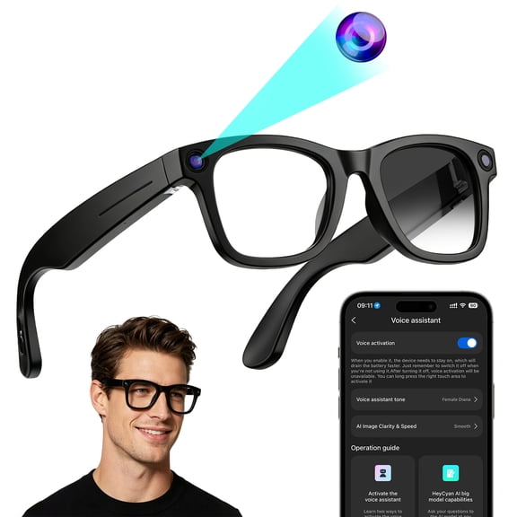 Photochromic Smart Glasses with 8MP Camera, 1080P Video Recording Glasses, ChatGPT Voice Assistant, Built in call Microphone,Touch Control for Travel/Meetings/Vlog