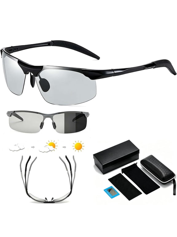 Photochromic Sunglasses with Anti-glare Polarized Lens, UV400 Transition Tint for Daytime Driving Men