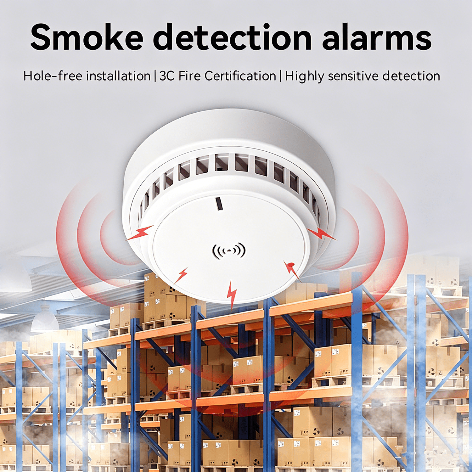Photoelectric Smoke Alarm Detector 70dB LED Warning Fire Alarm with Batteries Easy Wall Ceiling Mount for Home Room Bedroom 40㎡ Protection