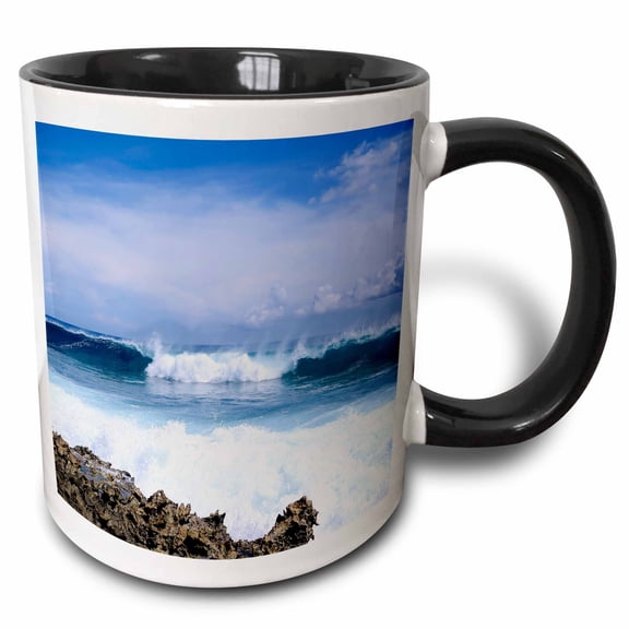 3drose, Photograph of a Breaking Wave in Caribbean Sea of Aruba., 11oz Two-tone Black Mug