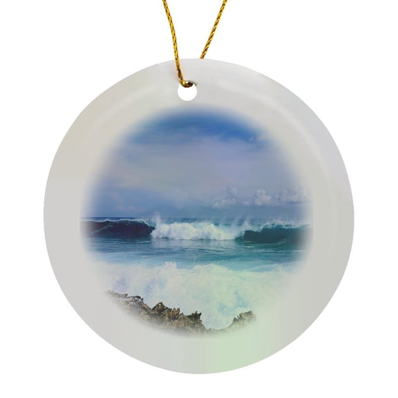 3drose, Photograph of a Breaking Wave in Caribbean Sea of Aruba., Circle Porcelain Ornament