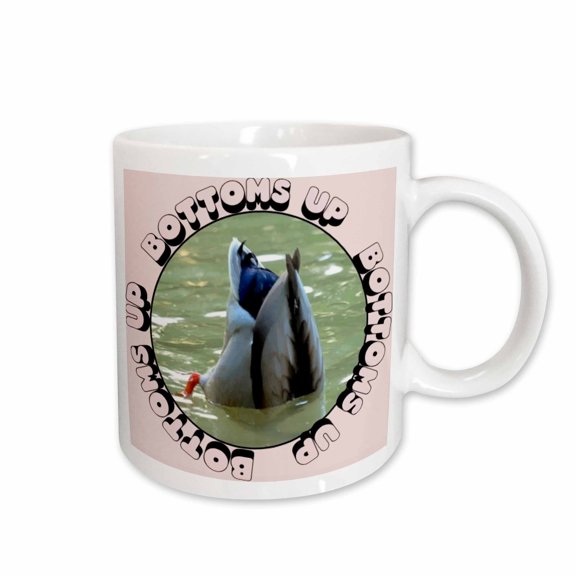 3drose, Photograph of a Dabbling Duck with the Text Bottoms Up, 11oz Mug