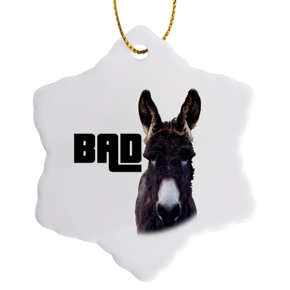 3drose, Photograph of a Donkey on White Background - Badass., 3 inch Snowflake Porcelain Ornament