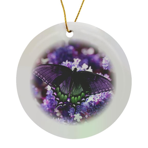 3drose, Photograph of a Female Tiger Swallowtail on an Abelia Bush in Purple., Circle Porcelain Ornament