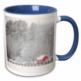 thumbnail image 1 of 3drose, Photograph of a Little Red Barn Surrounded by Tall Snow Covered Trees., 11oz Two-tone Blue Mug, 1 of 6