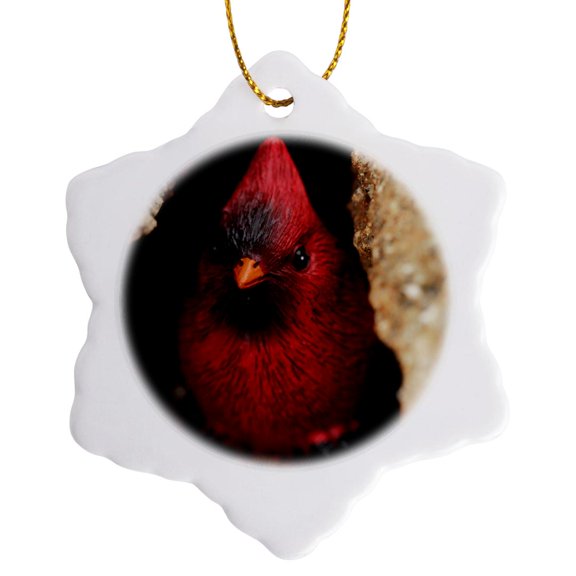 3drose, Photograph of a Mini Figurine of a Male Northern Cardinal., 3 inch Snowflake Porcelain Ornament