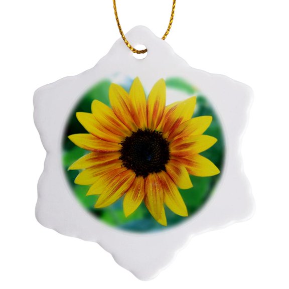 3drose, Photograph of a Sunflower with a Pastel Effect., 3 inch Snowflake Porcelain Ornament