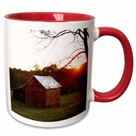 3drose, Photograph of an Old Red Barn During a Golden Autumn Sunset., 15oz Two-tone Red Mug