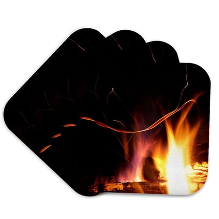 3drose, Photograph of Flickering Flames from a Fire in an Outdoor Fireplace., Set of 4 Coasters - Soft