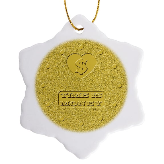 3drose, Photograph of Gold Bar Embossed with Dollar Sign- Time Is Money, 3 inch Snowflake Porcelain Ornament
