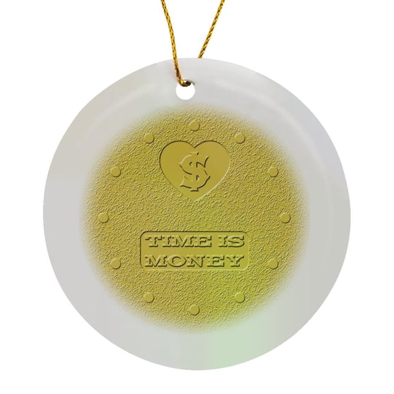 3drose, Photograph of Gold Bar Embossed with Dollar Sign- Time Is Money, Circle Porcelain Ornament