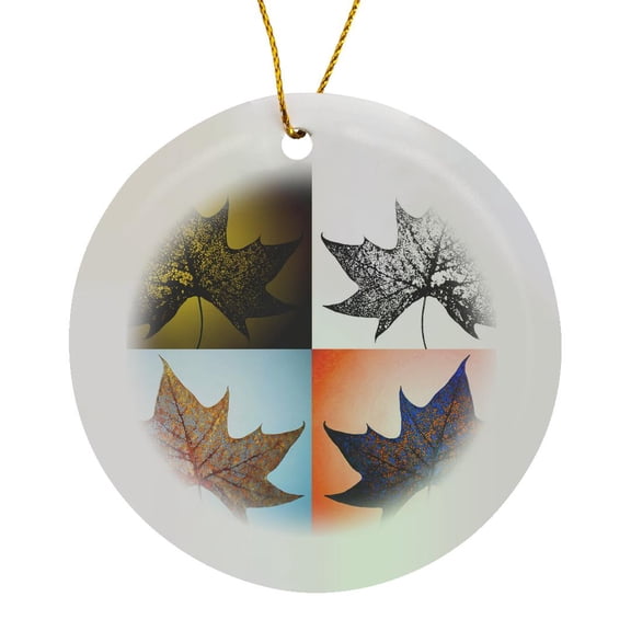 3drose, Photograph of One Beetle Eaten Maple Leaf Four Different Ways., Circle Porcelain Ornament