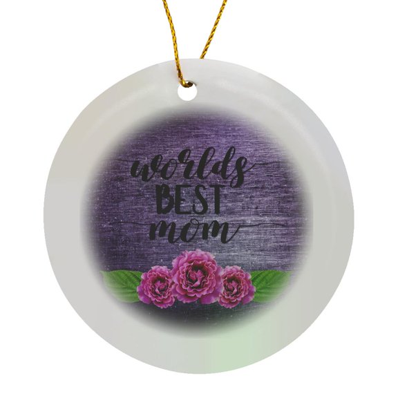 3drose, Photograph of Pink Angel Face Roses with Worlds Best Mom., Circle Porcelain Ornament