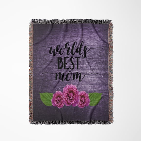 Photograph Of Pink Angel Face Roses With Worlds Best Mom., Woven Blanket